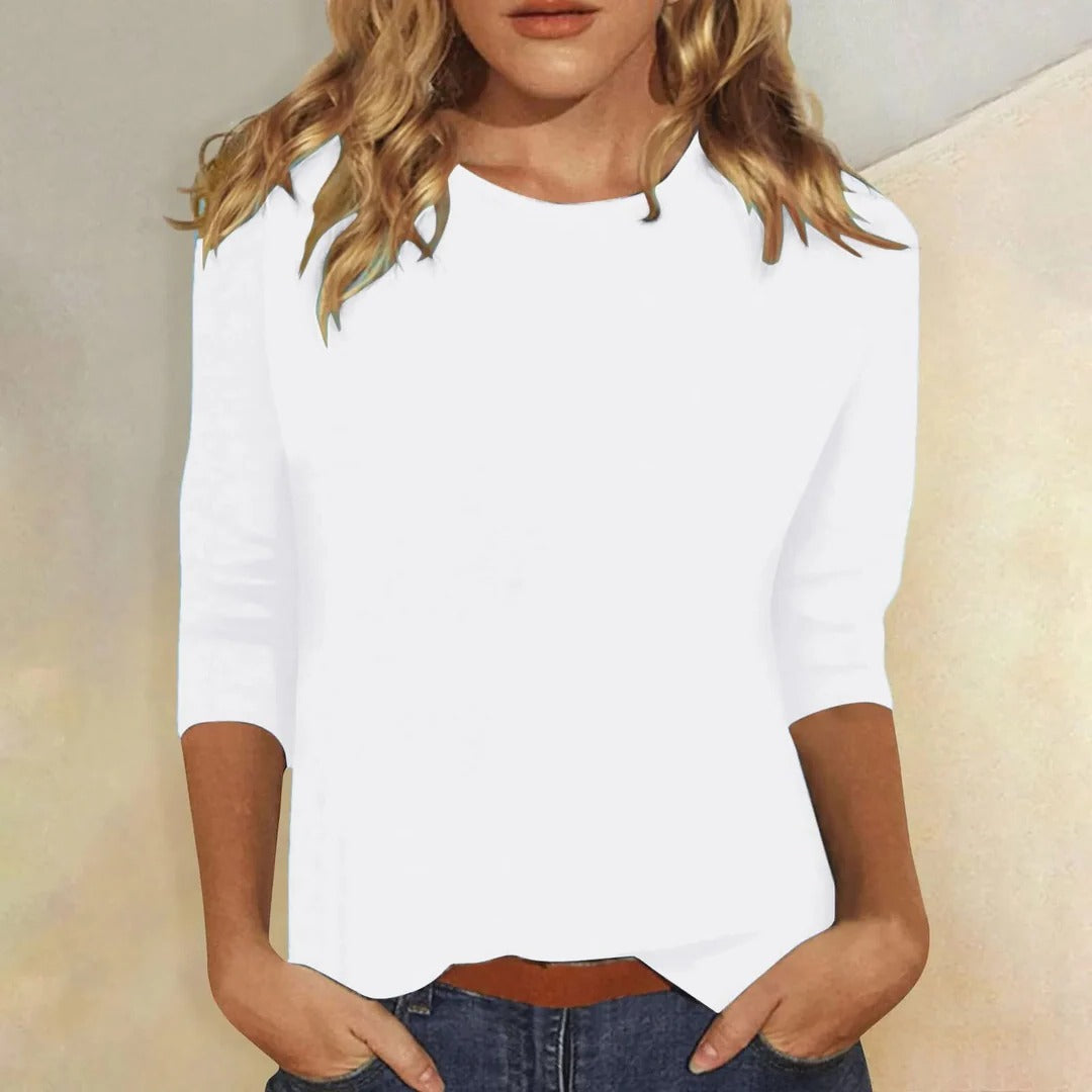 Long Sleeve Shirt with Round Neckline and Regular Fit, Nine Color Options