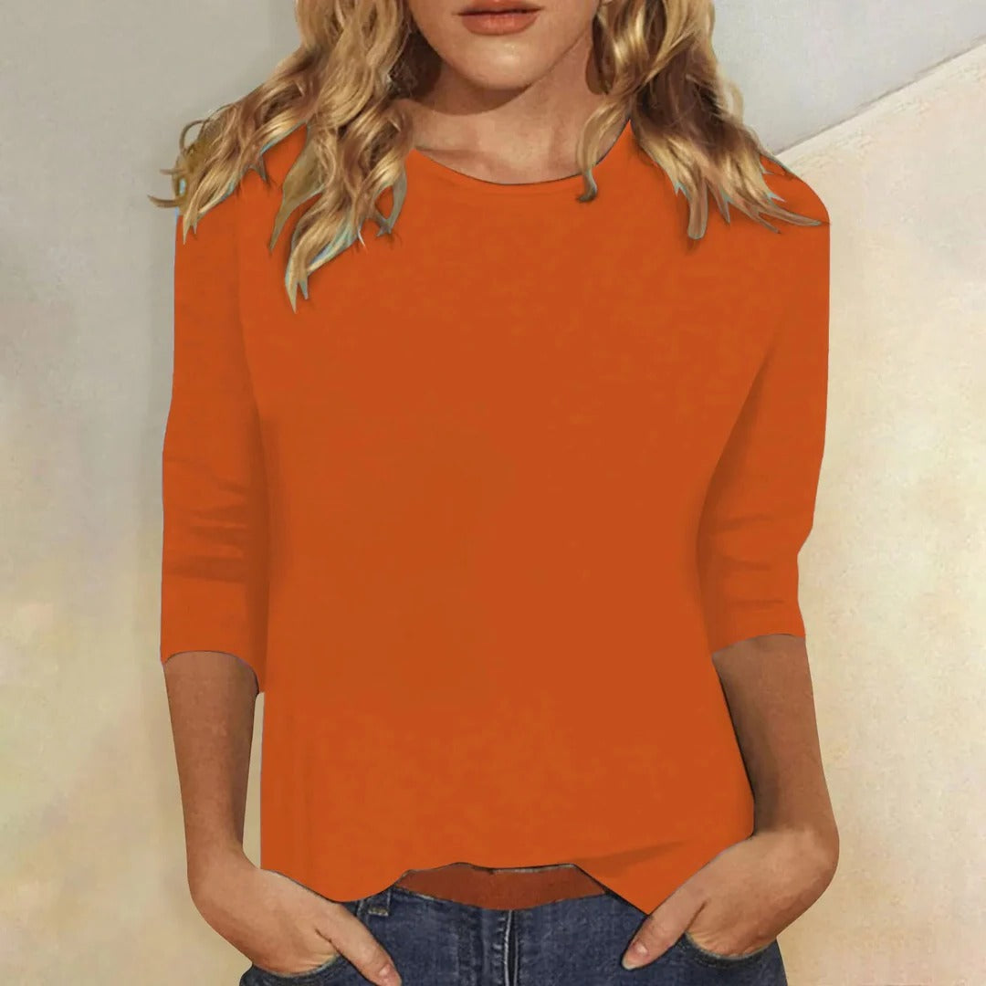 Long Sleeve Shirt with Round Neckline and Regular Fit, Nine Color Options