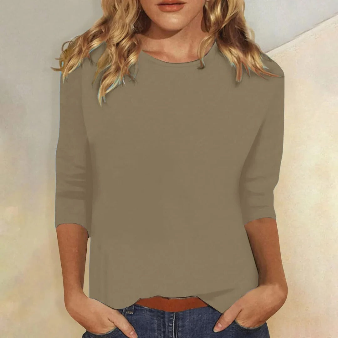 Long Sleeve Shirt with Round Neckline and Regular Fit, Nine Color Options