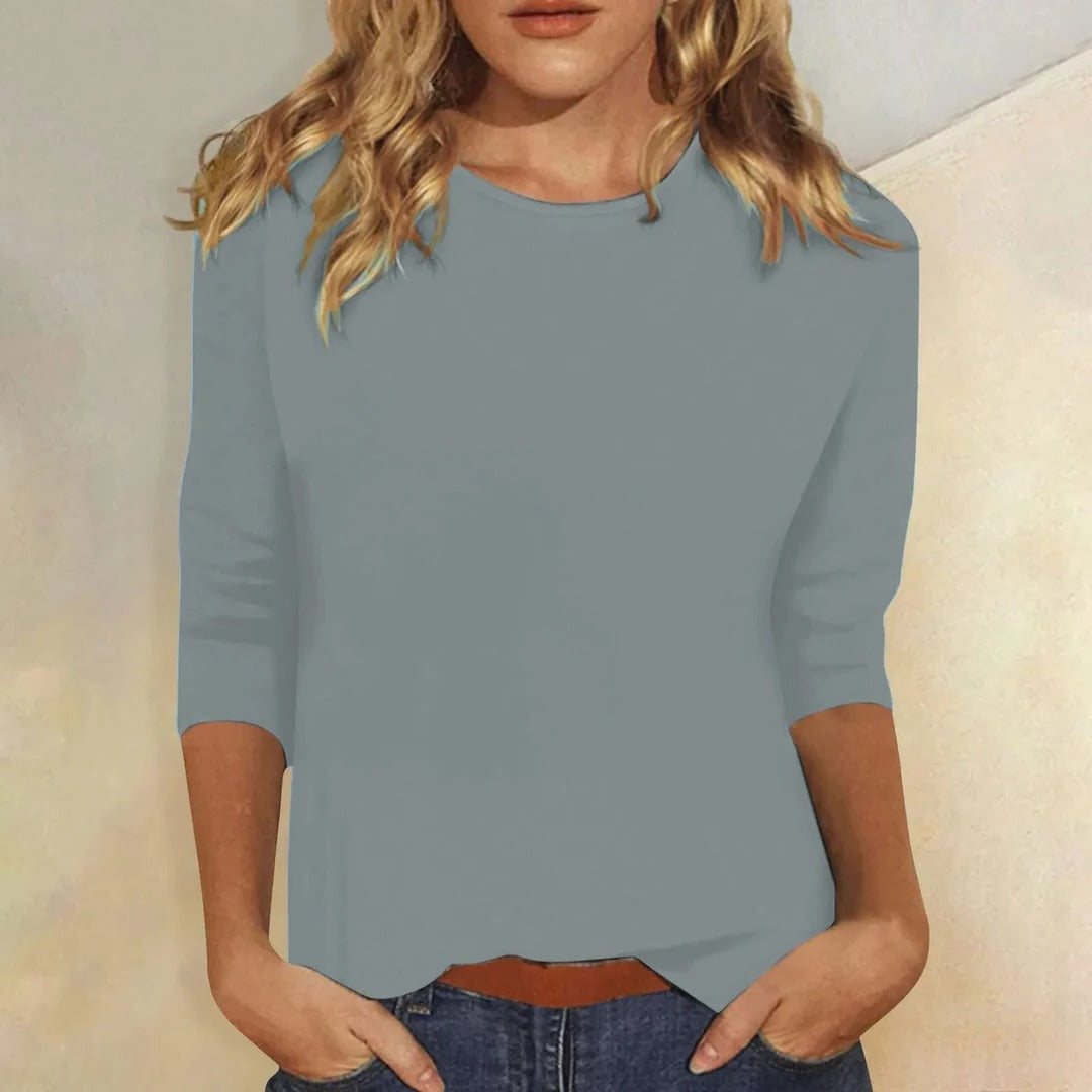 Long Sleeve Shirt with Round Neckline and Regular Fit, Nine Color Options