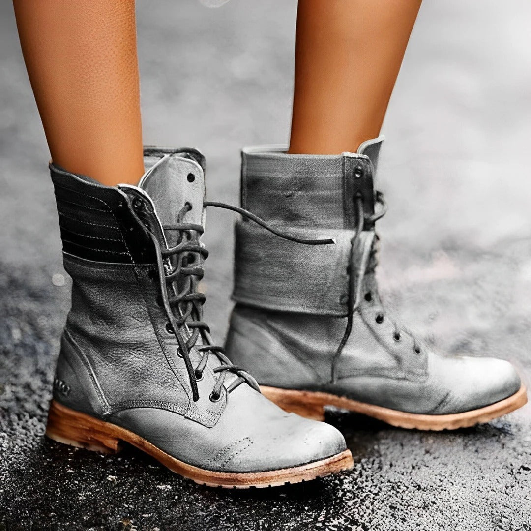 Lace-Up Ankle Boots with Textured Grip Outsole and Retro Styling