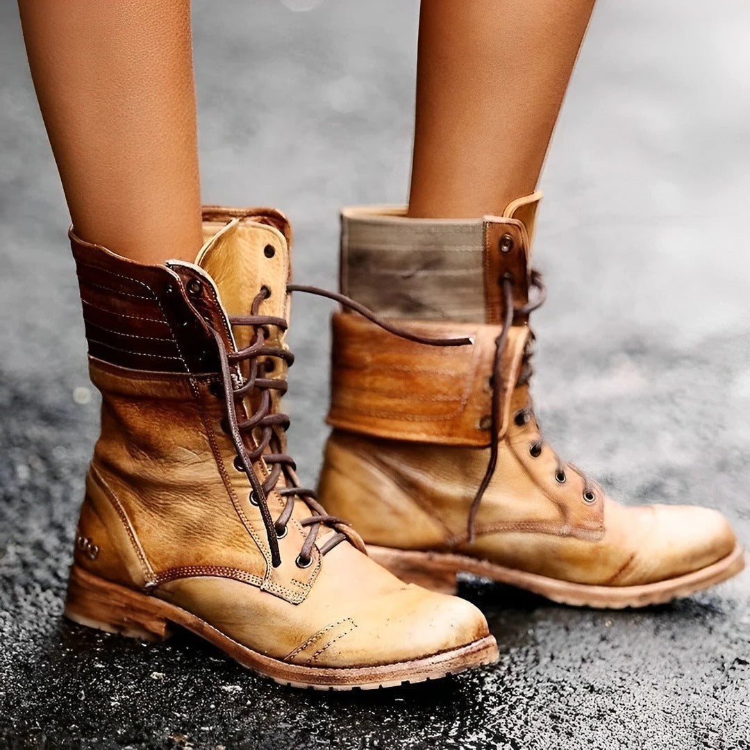 Lace-Up Ankle Boots with Textured Grip Outsole and Retro Styling