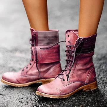 Lace-Up Ankle Boots with Textured Grip Outsole and Retro Styling