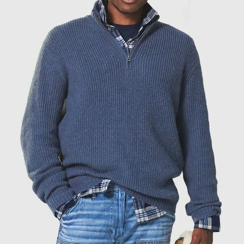 Men's Half Zip Sweater with Stand Collar and Moisture-Wicking Fabric