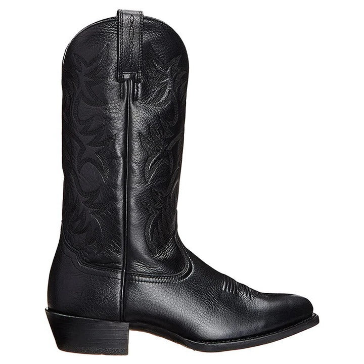 Mid Calf Cowboy Boots with Pointed Toe and Rubber Sole, Decorative Stitching