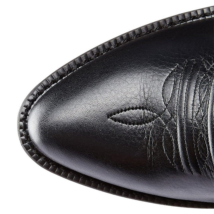 Mid Calf Cowboy Boots with Pointed Toe and Rubber Sole, Decorative Stitching