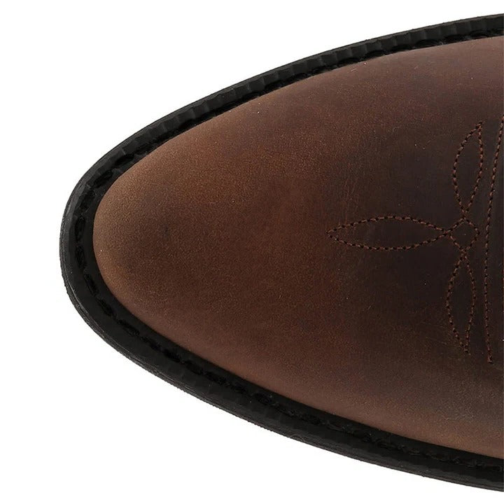Mid Calf Cowboy Boots with Pointed Toe and Rubber Sole, Decorative Stitching