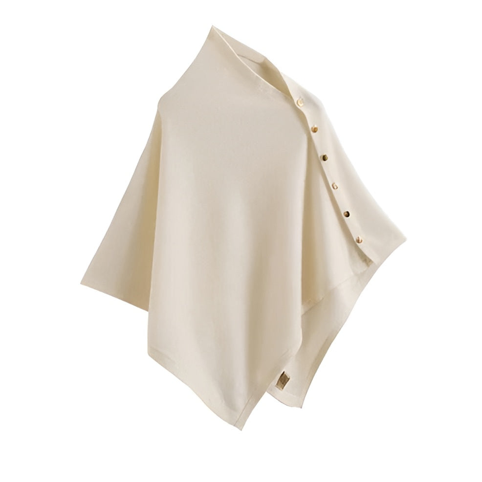 Buttoned Poncho with Loose Drape and Adjustable Front Closure, One Size