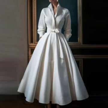 White Shirt Collar Midi Dress with Relaxed Fit and Standard Sleeves