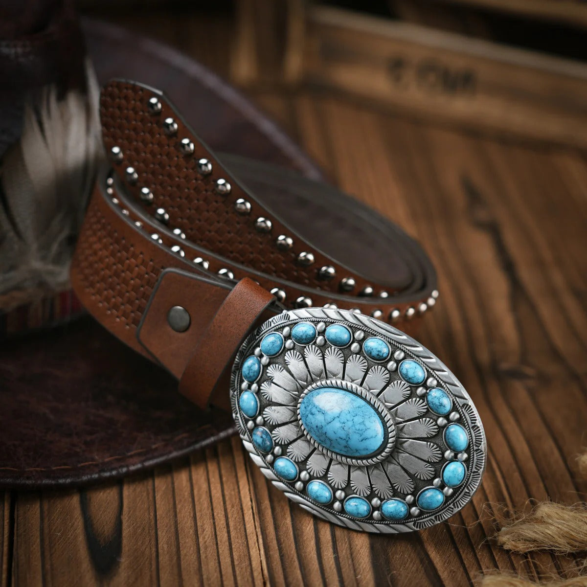 Men's Western Belt with Metal Buckle and Shape Retention