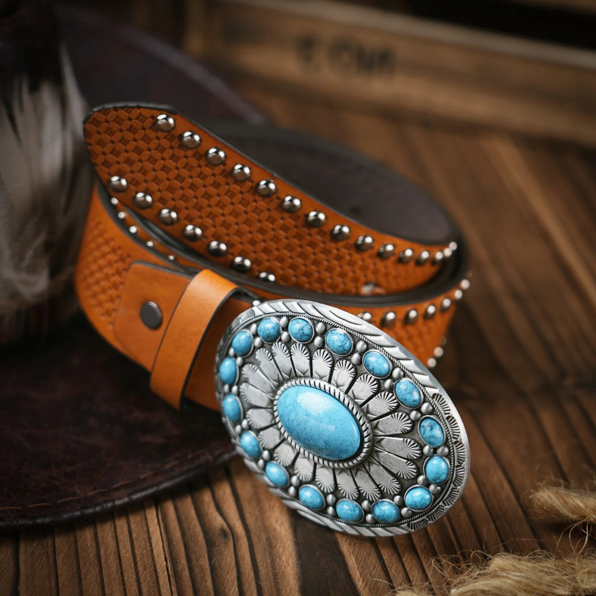 Men's Western Belt with Metal Buckle and Shape Retention