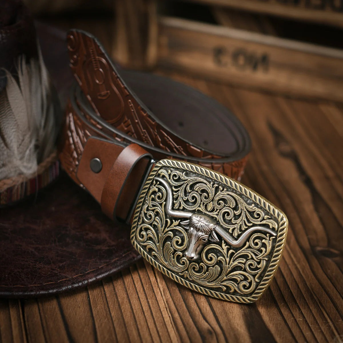 Men's Western Belt with Metal Buckle and Shape Retention