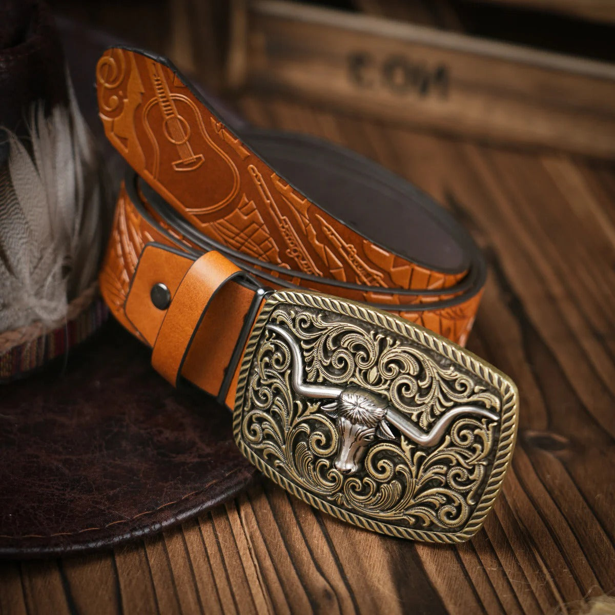 Men's Western Belt with Metal Buckle and Shape Retention
