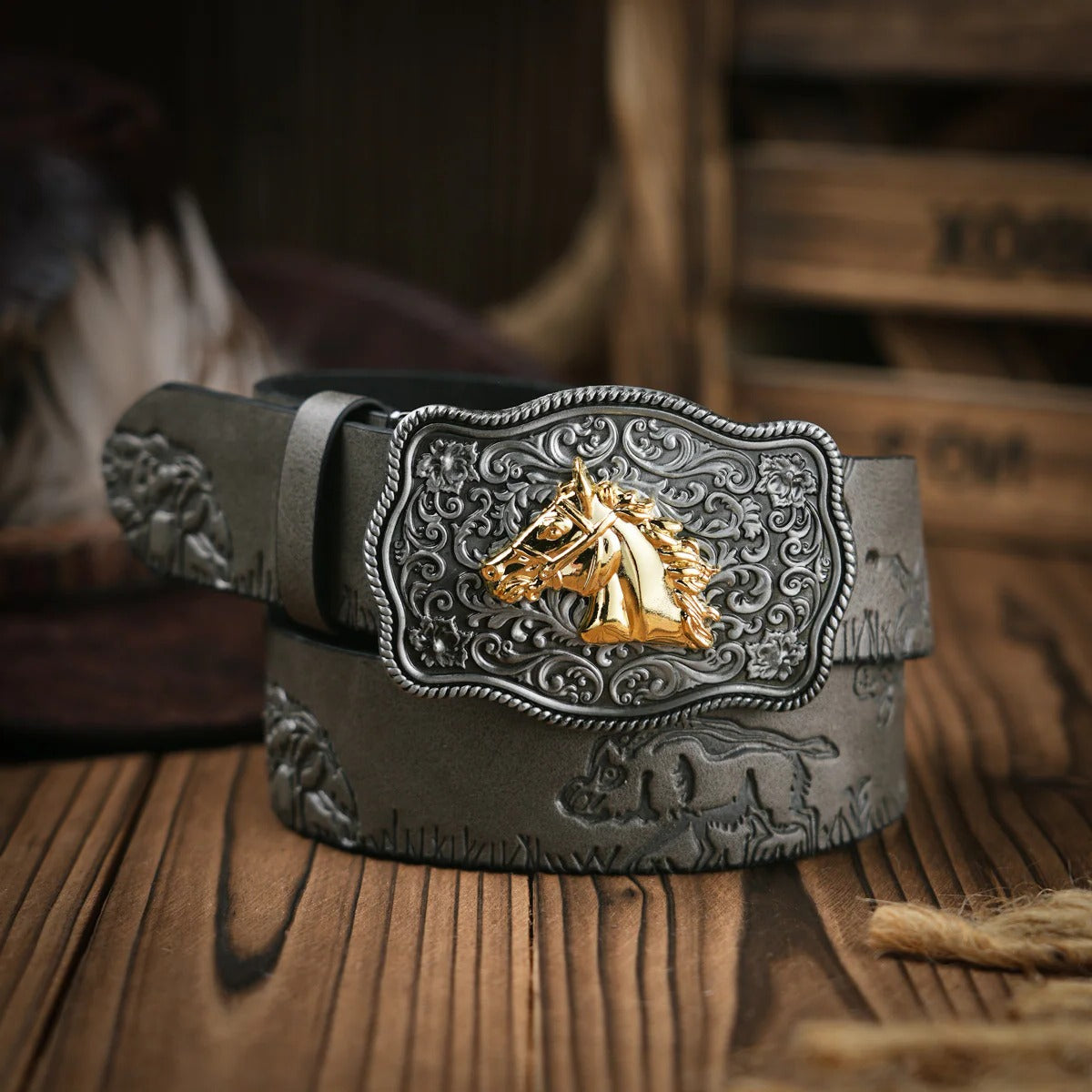 Men's Western Belt with Metal Buckle and Shape Retention