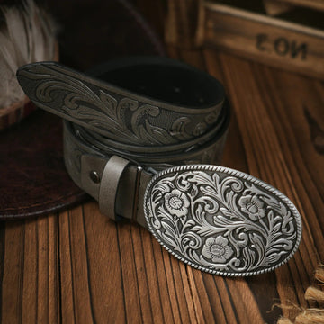 Men's Western Belt with Metal Buckle and Shape Retention