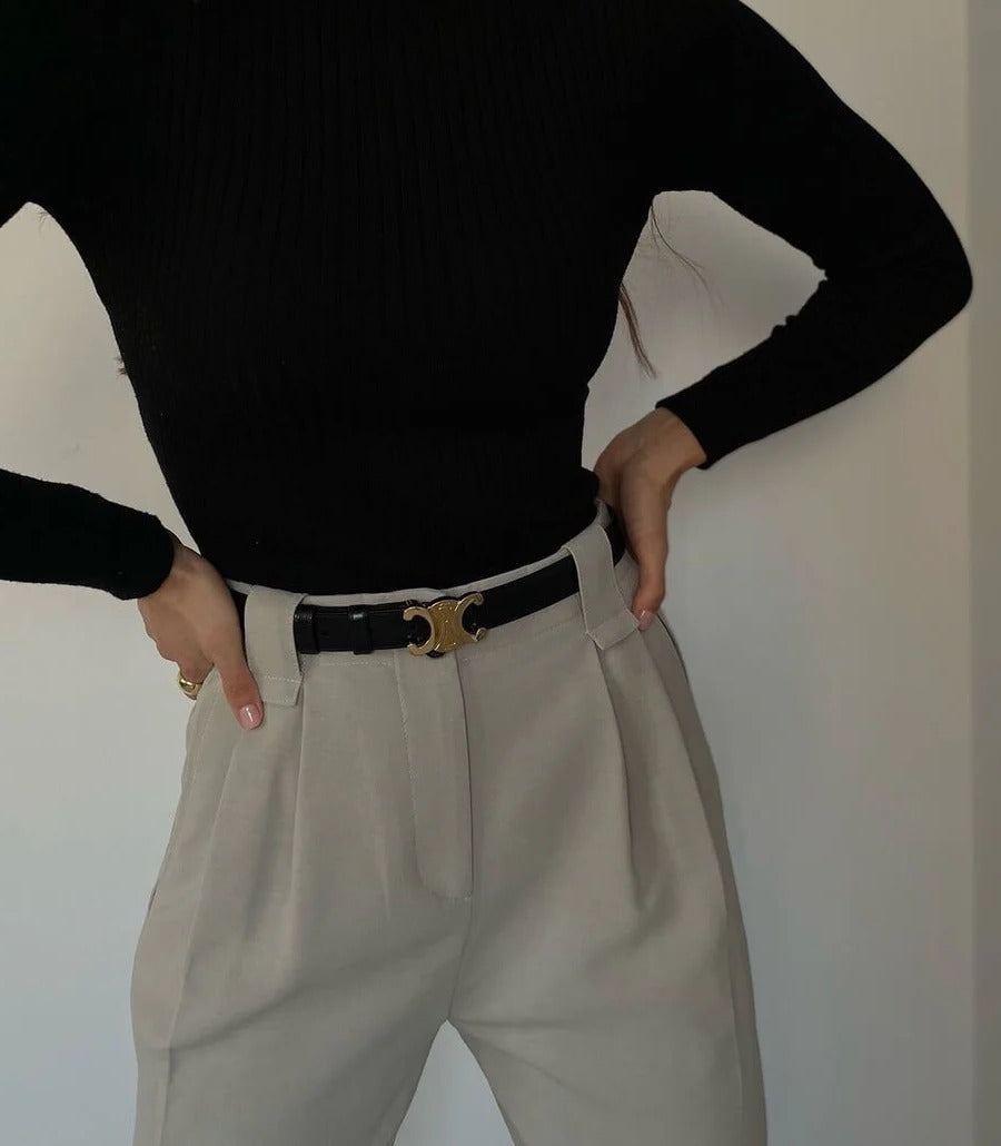 Waist Belt with Gold Buckle for Casual and Formal Wear