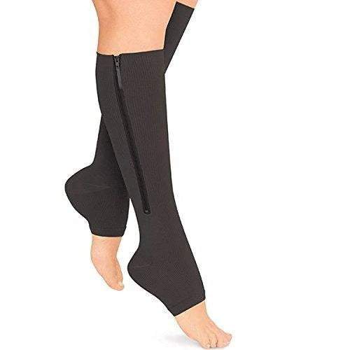 Zipper Compression Socks with Open Toe and Moisture Wicking, 20-30 mmHg Graduated Support