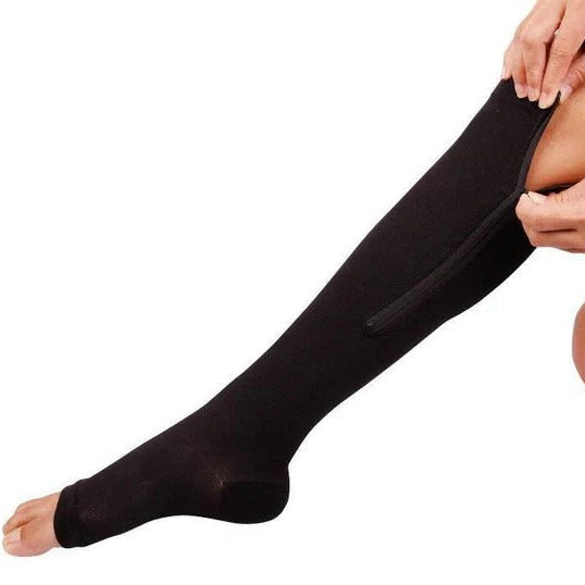 Zipper Compression Socks with Open Toe and Moisture Wicking, 20-30 mmHg Graduated Support