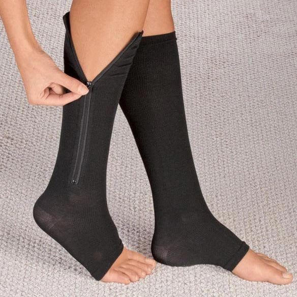 Zipper Compression Socks with Open Toe and Moisture Wicking, 20-30 mmHg Graduated Support