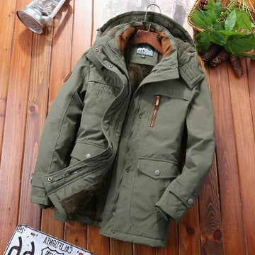 Hooded Winter Jacket with Thermal Lining and Front Zipper, Multiple Pockets