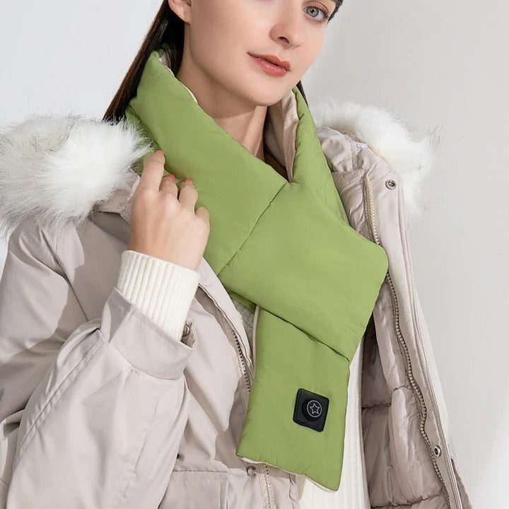 Heated Scarf with Repositionable Pad and Three Temperature Settings