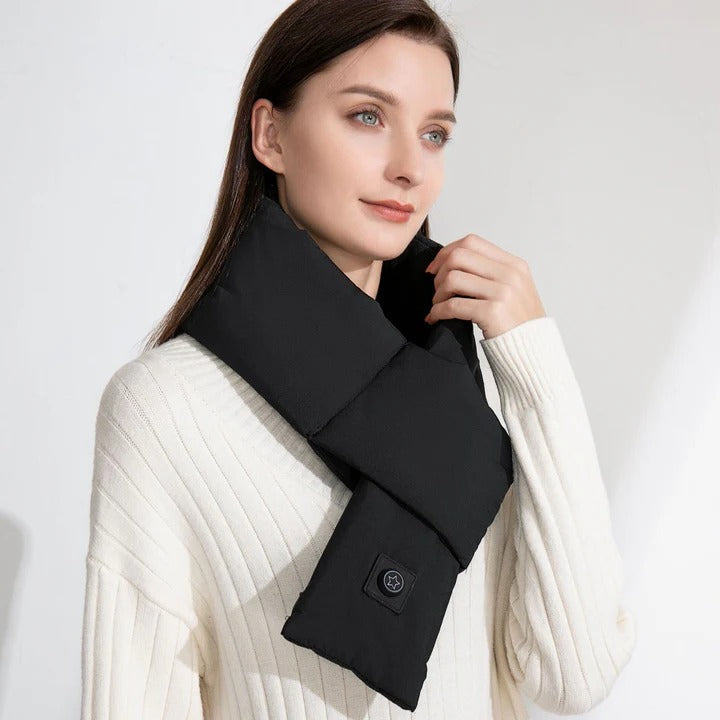 Heated Scarf with Repositionable Pad and Three Temperature Settings