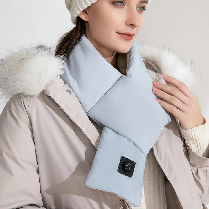 Heated Scarf with Repositionable Pad and Three Temperature Settings