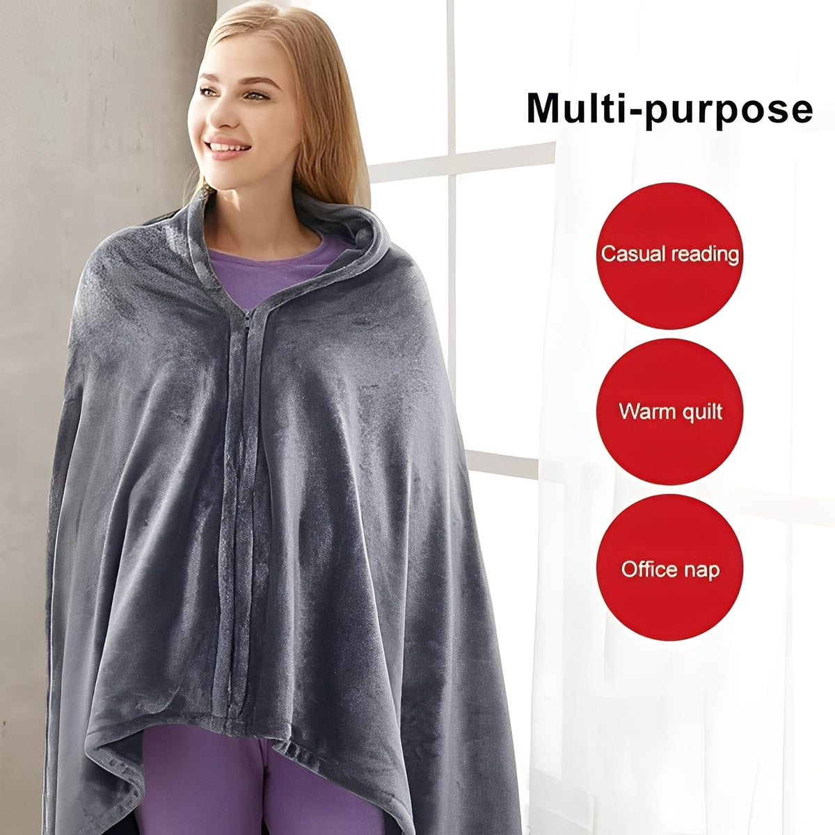 Flannel Fleece Heated Shawl with Three Temperature Settings and Universal Power Cable