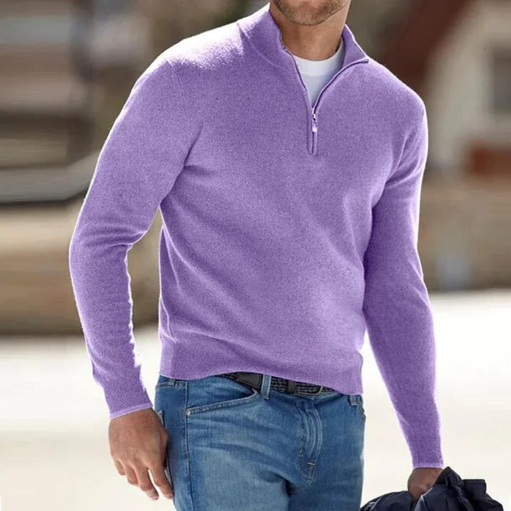 Men's Long Sleeve Sweater with Relaxed Fit and Solid Design