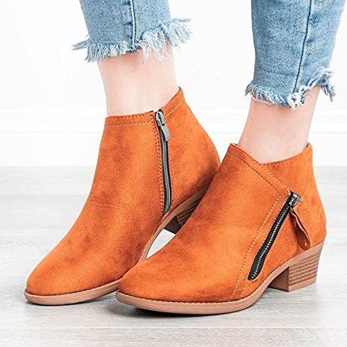 Women's Ankle Boots with Side Zipper and Arch Support, Cushioned Sole