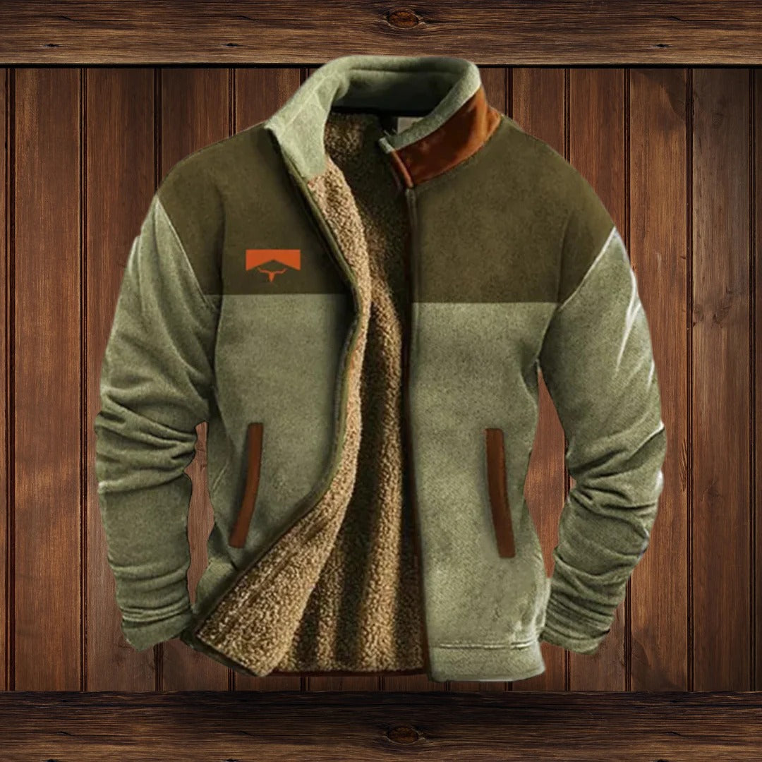 Fleece Jacket with High Collar and Full Zip, Side Pockets for Men