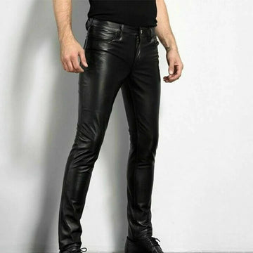 Fitted Faux Leather Pants with Polyester Lining for Fall and Winter