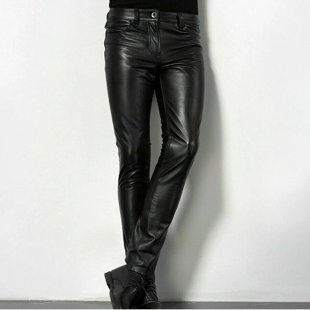Fitted Faux Leather Pants with Polyester Lining for Fall and Winter