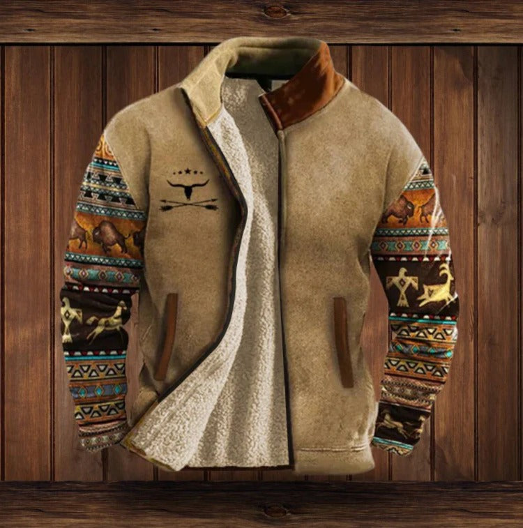 Fleece Jacket with High Collar and Full Zip, Side Pockets for Men