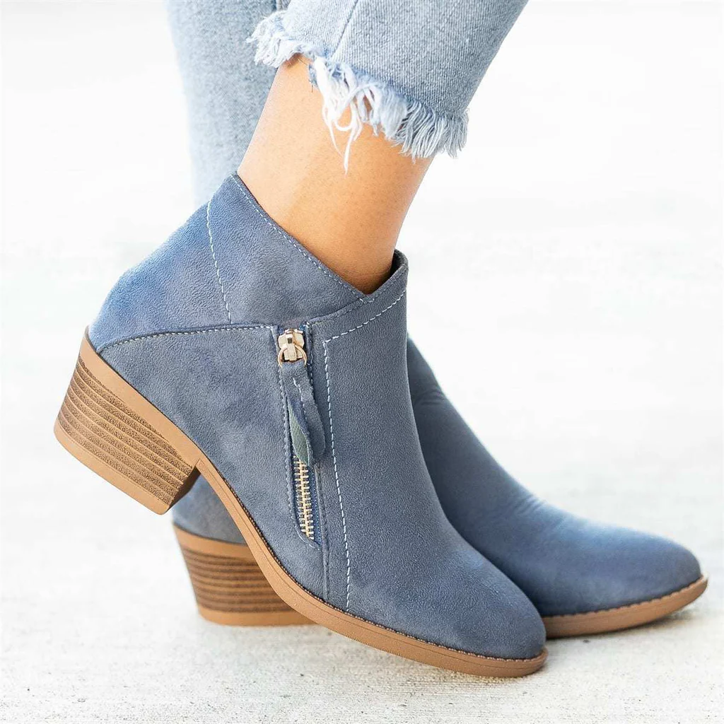 Women's Ankle Boots with Side Zipper and Arch Support, Cushioned Sole