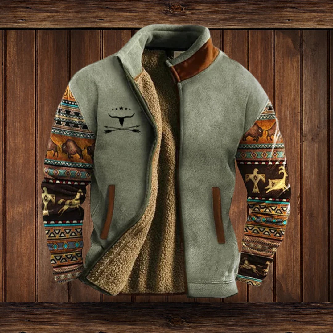 Fleece Jacket with High Collar and Full Zip, Side Pockets for Men