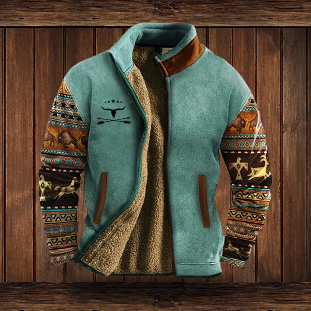 Fleece Jacket with High Collar and Full Zip, Side Pockets for Men