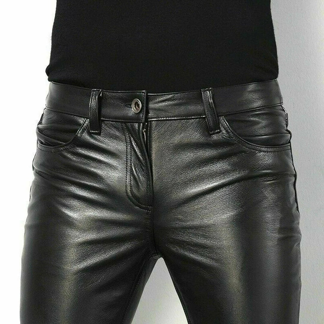 Fitted Faux Leather Pants with Polyester Lining for Fall and Winter