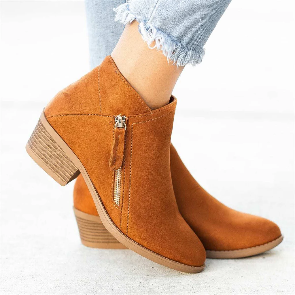 Women's Ankle Boots with Side Zipper and Arch Support, Cushioned Sole