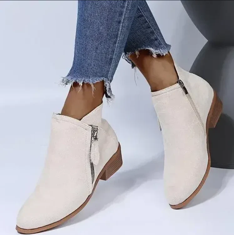 Women's Ankle Boots with Side Zipper and Arch Support, Cushioned Sole