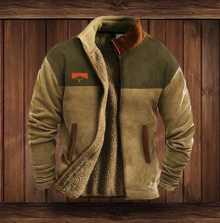 Fleece Jacket with High Collar and Full Zip, Side Pockets for Men