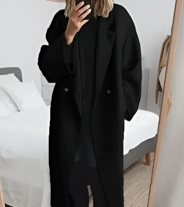Women's Lapel Coat with Stretch Fabric Blend and Wrinkle Resistant Material