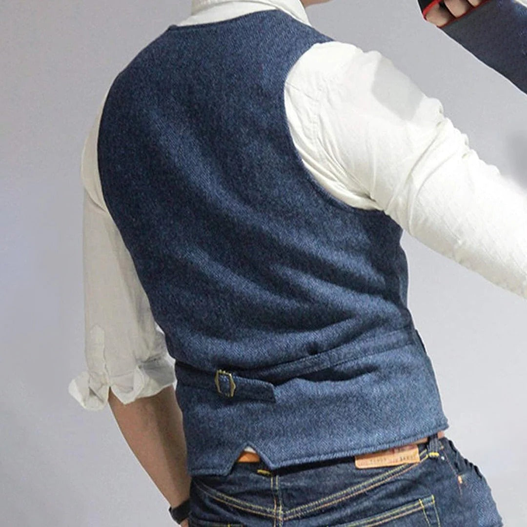 Men's Wool Blend Gilet with Button Front and Hip Pockets