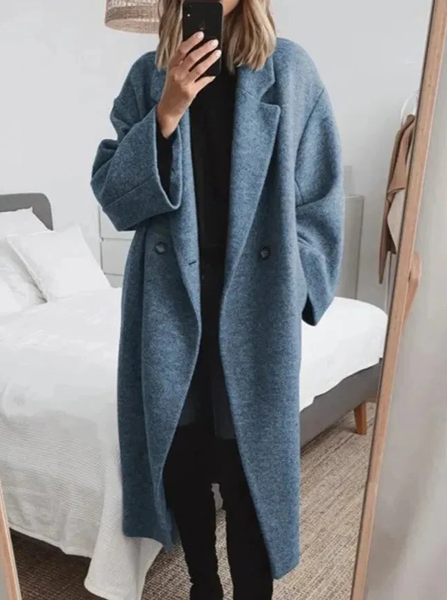 Women's Lapel Coat with Stretch Fabric Blend and Wrinkle Resistant Material