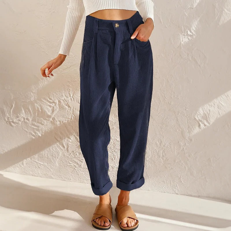 Corduroy Pants for Women with Elastic Waistband and Relaxed Leg Fit