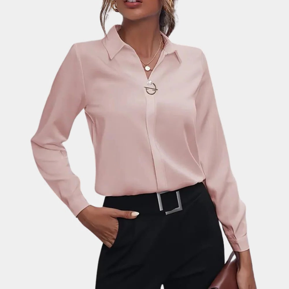 Women's Button-Front Blouse with Structured Collar and Tailored Fit