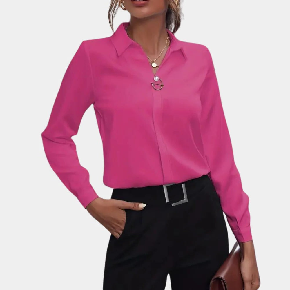 Women's Button-Front Blouse with Structured Collar and Tailored Fit