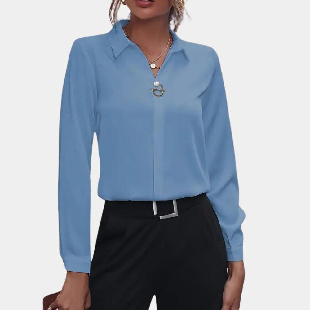 Women's Button-Front Blouse with Structured Collar and Tailored Fit