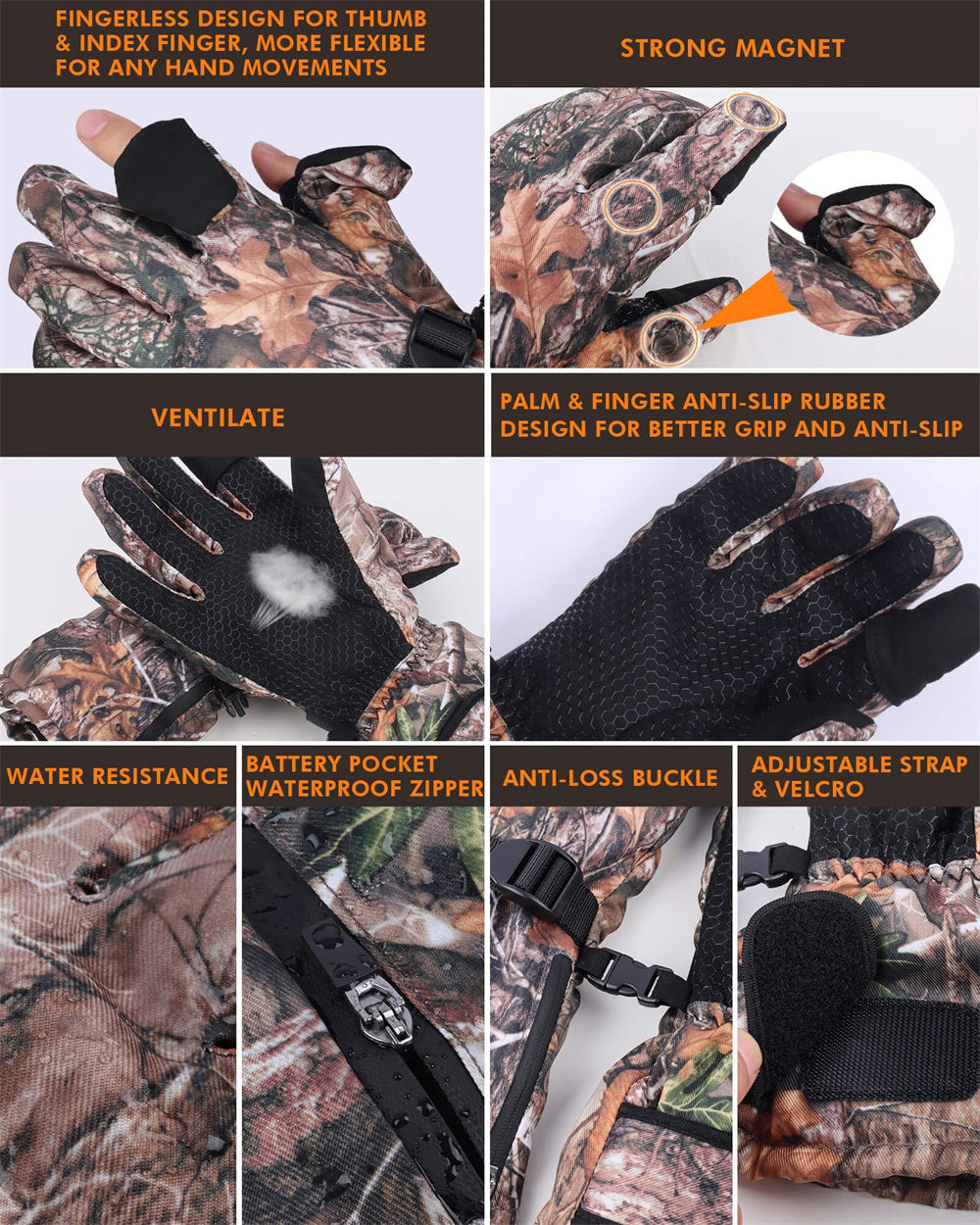 Rechargeable Heated Vest and Gloves with Eight Warming Zones and Flip Open Fingertips
