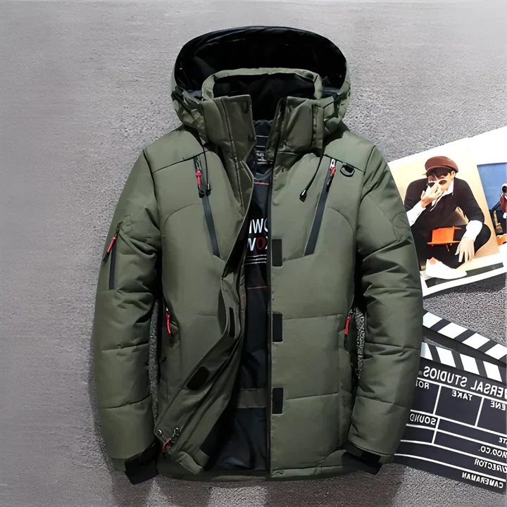 Insulated Hooded Jacket with Water Repellent Shell and Adjustable Drawstrings, Zippered Pockets